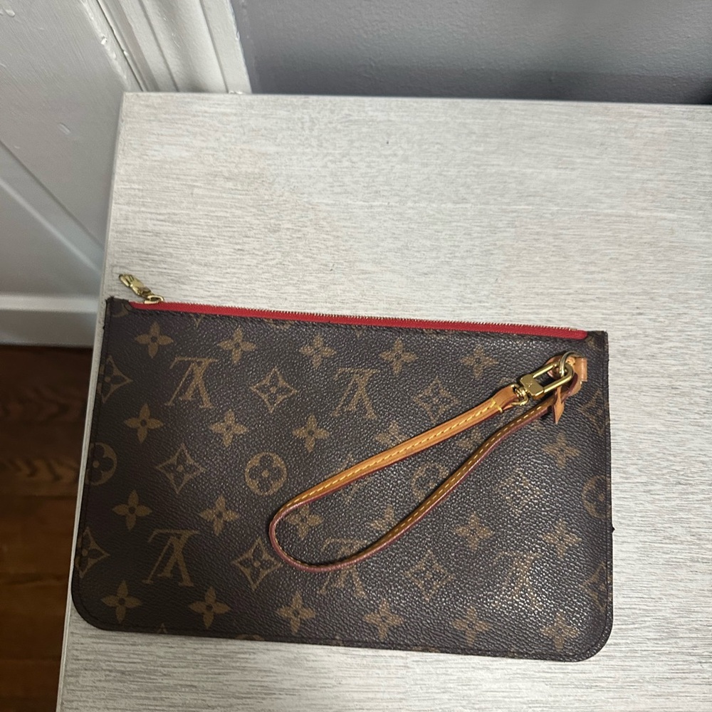 Louis Vuitton Brown Monogram Pouch with Red Zipper